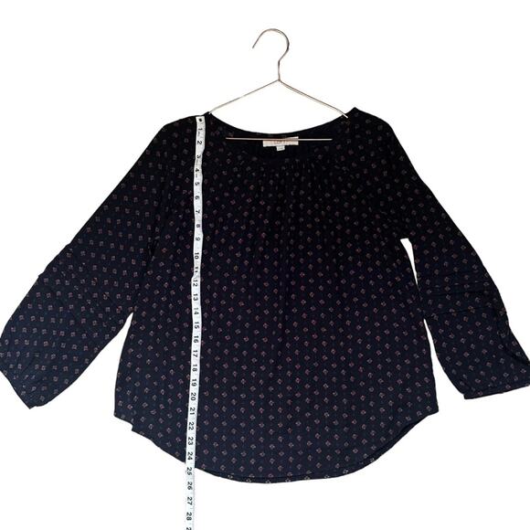 Loft Navy Print Mixed Media Blouse small - Picture 4 of 6